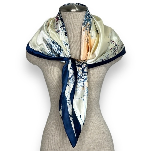 Corciova Accessories - Corciova Abstract Womens Satin Scarf Trees Blue Pink Coral Cream Square